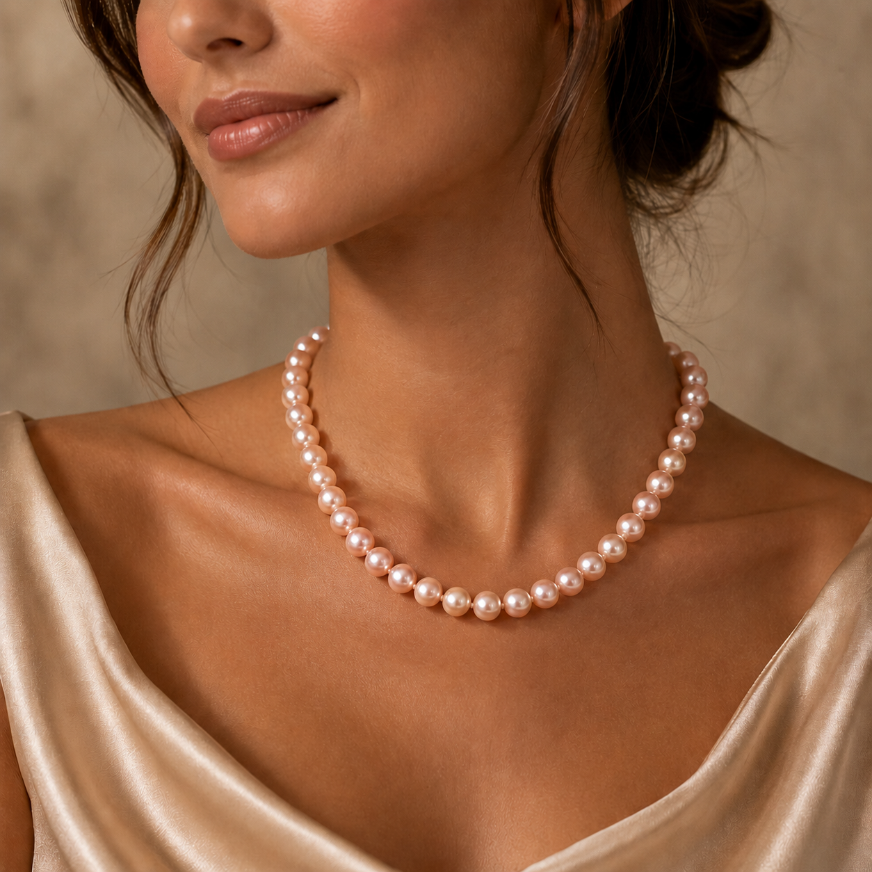 Peach Edison Pearl Necklace with Yellow Gold Micron Lock