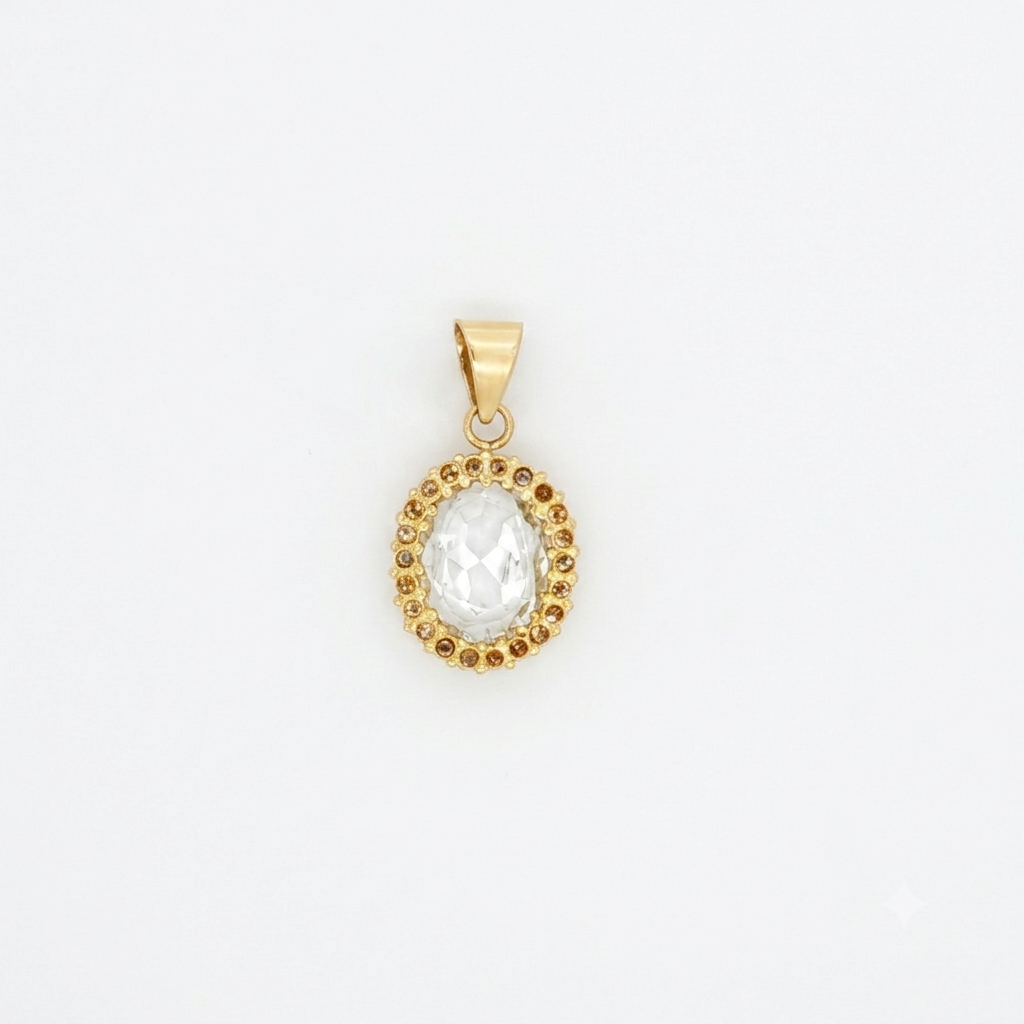 Oval Morganite Halo Pendant in Yellow Gold
