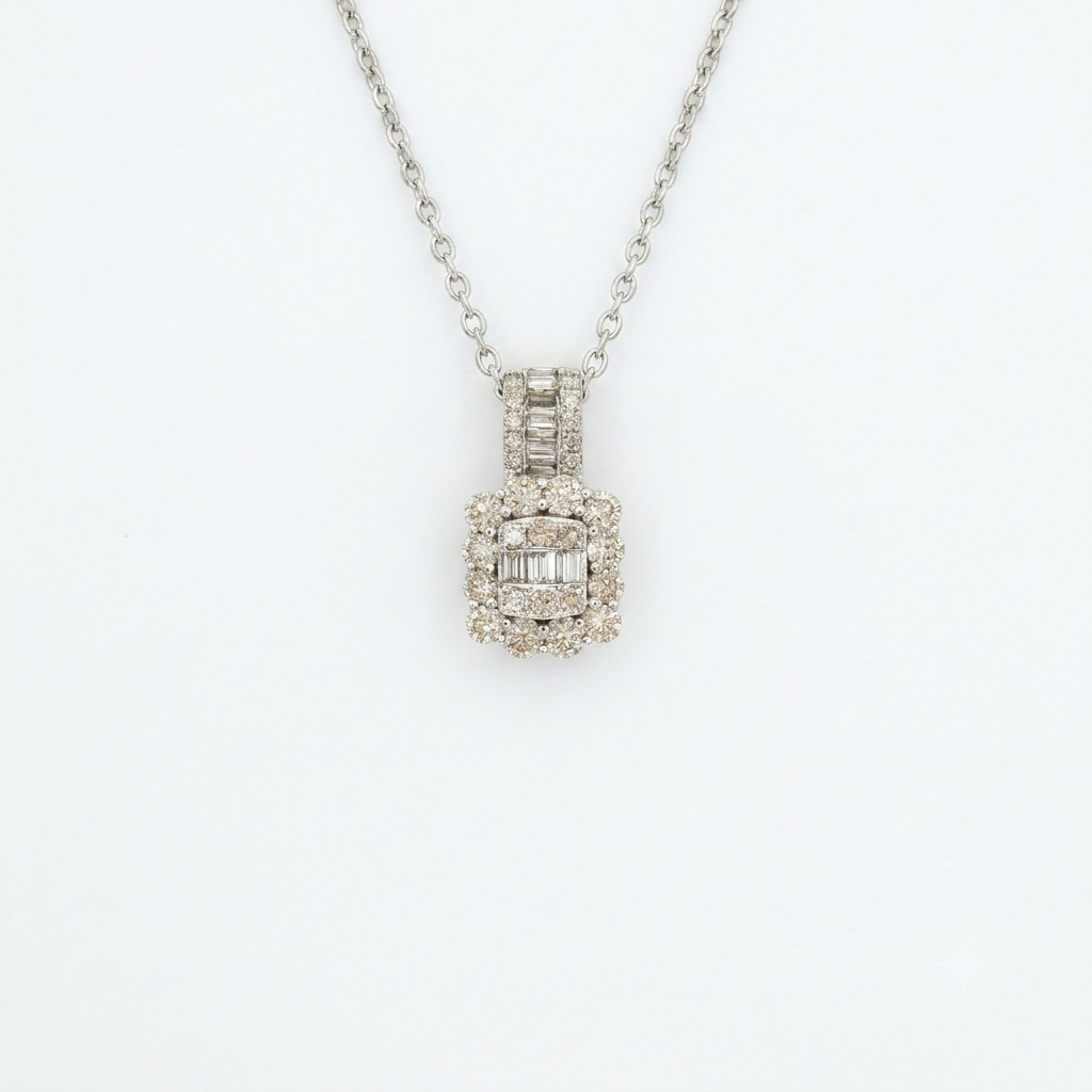 Diamond Cluster Halo Pendant — White Gold