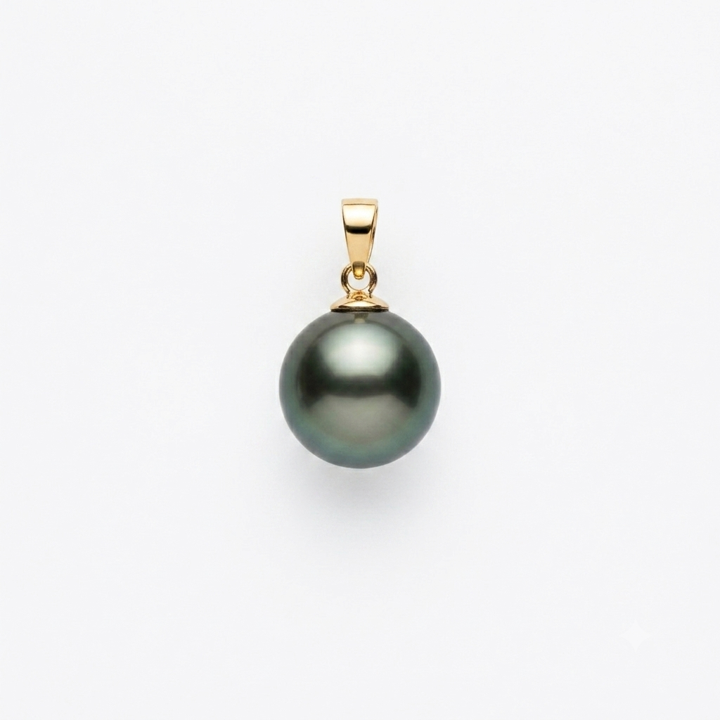 Dark Pearl Solitaire Pendant in Yellow Gold