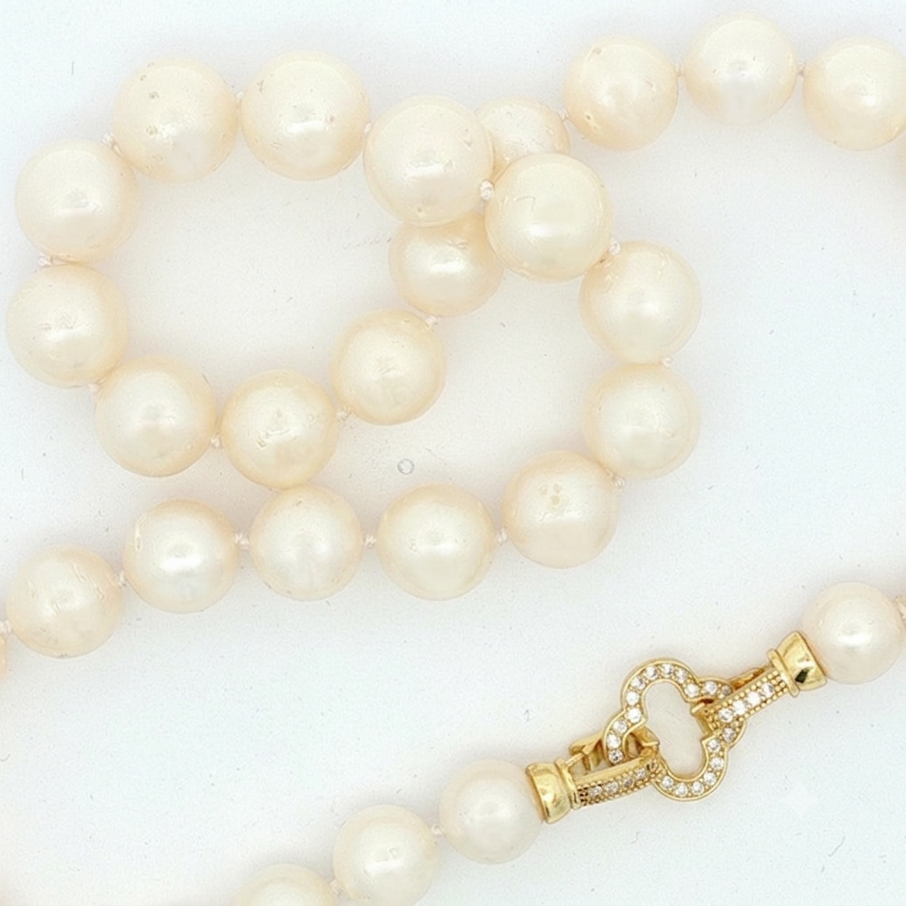 Pearl Strand Necklace with Yellow Gold Clover Clasp