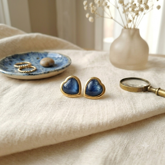 Heart-Shaped Kyanite Stud Earrings in Yellow Gold