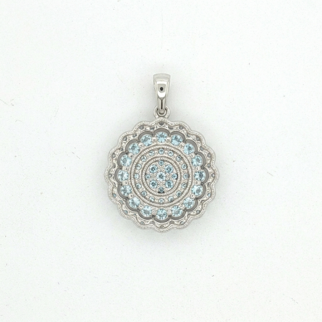 Fancy Blue Diamond Concentric Halo Pendant in White Gold