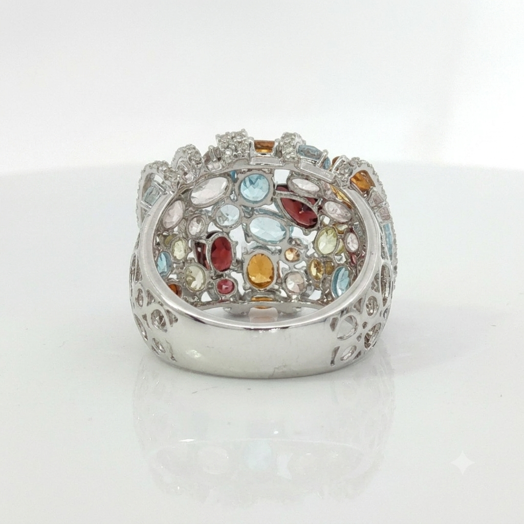 Multi-Gemstone Wire Cage Hoop Earrings in White Gold