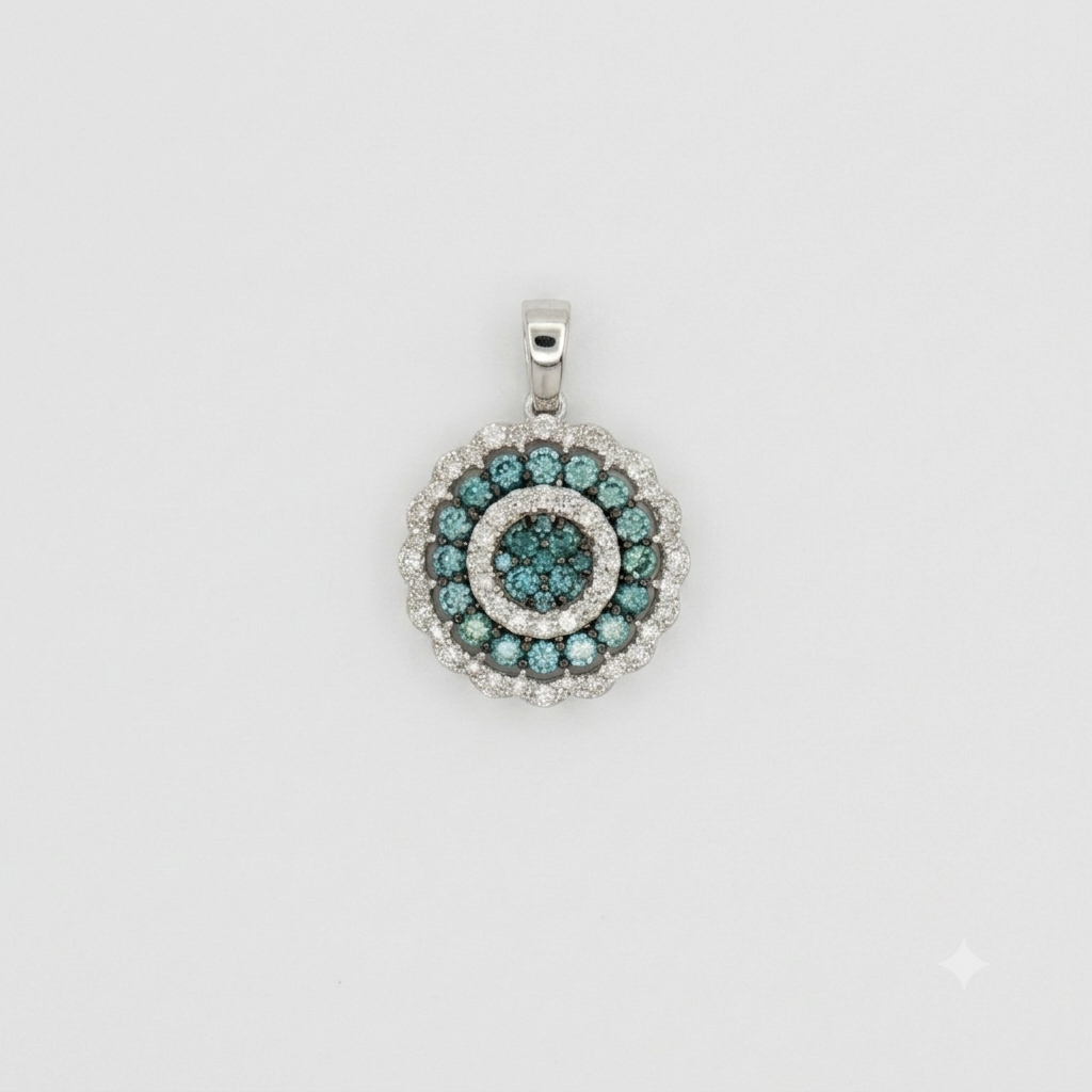 Fancy Blue Diamond Concentric Halo Pendant in White Gold