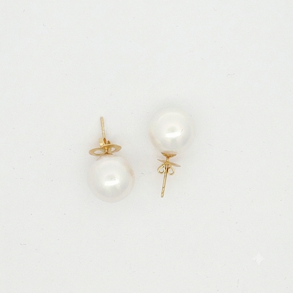 Classic White Pearl Stud Earrings in Yellow Gold