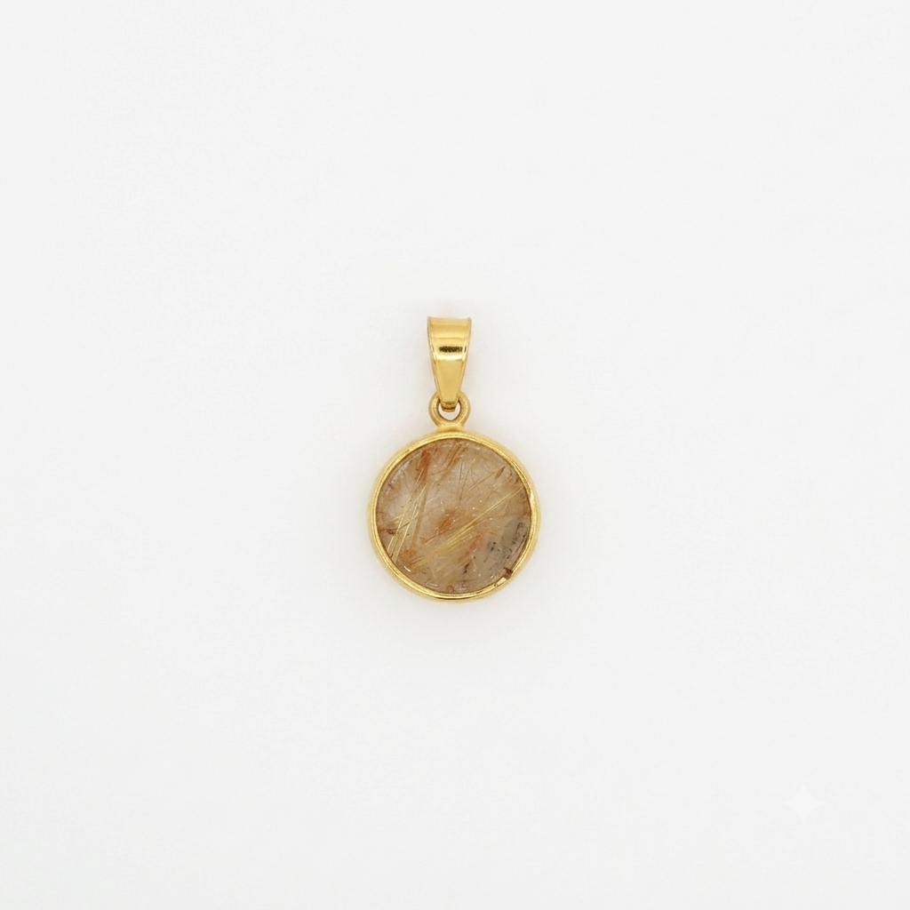 Golden Rutilated Quartz Pendant in Yellow Gold