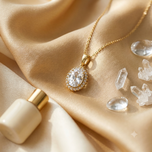 Oval Morganite Halo Pendant in Yellow Gold