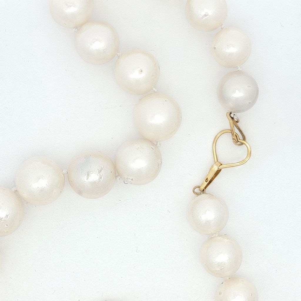 Classic White Pearl Strand Necklace with Yellow Gold Clasp