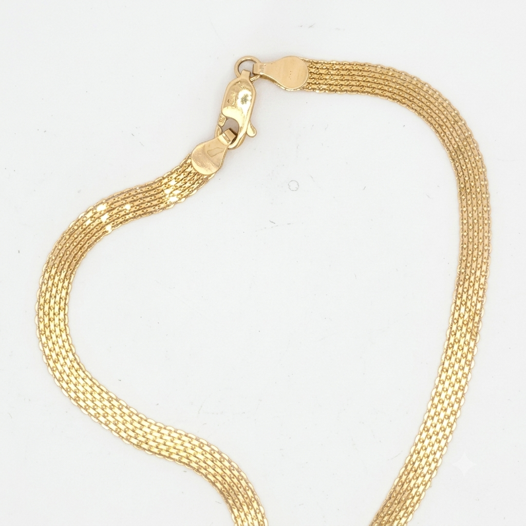 Yellow Gold Woven Mesh Link Chain Necklace