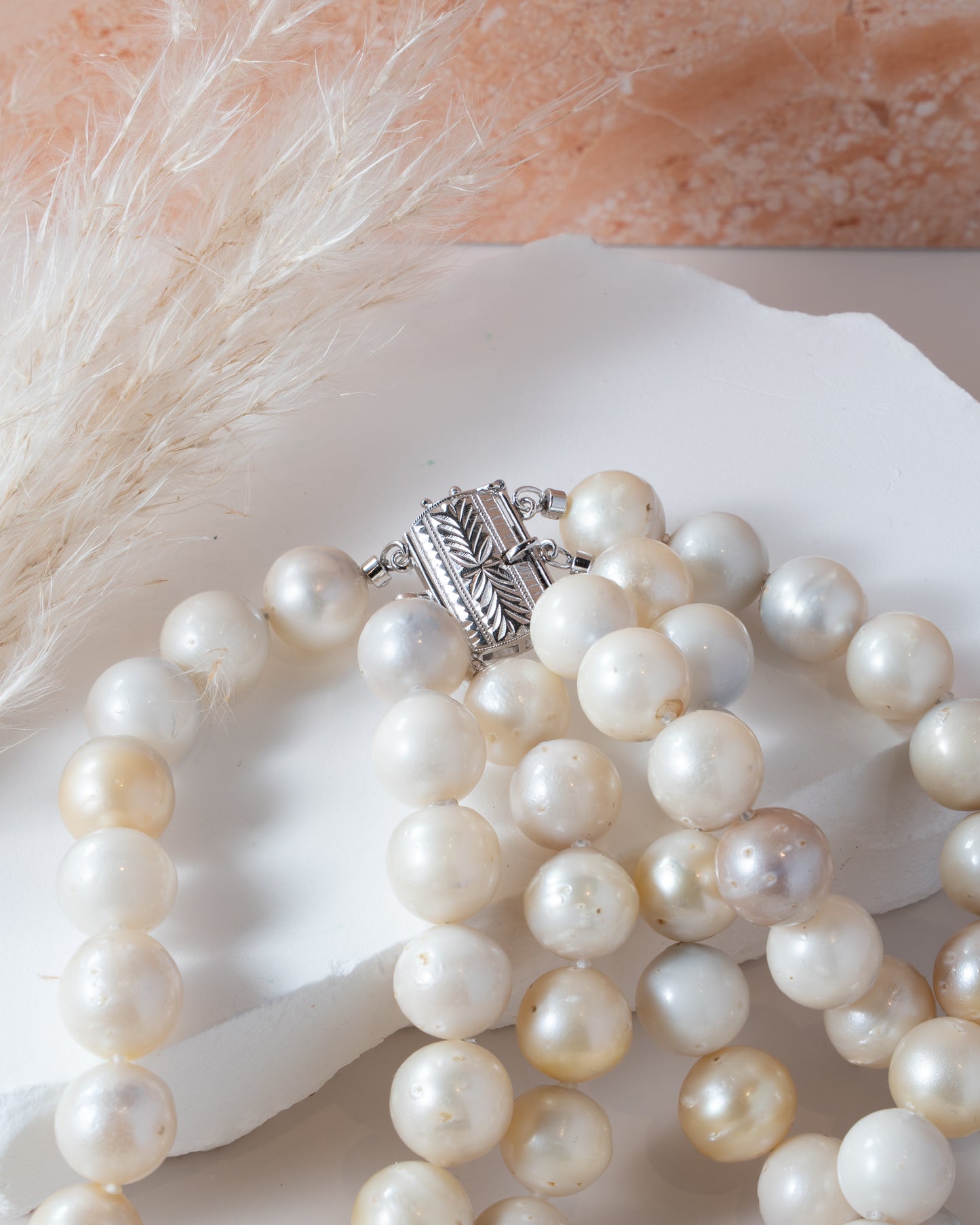 Three-Strand Pearl Necklace with Silver Clasp