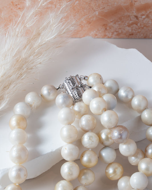 Three-Strand Pearl Necklace with Silver Clasp
