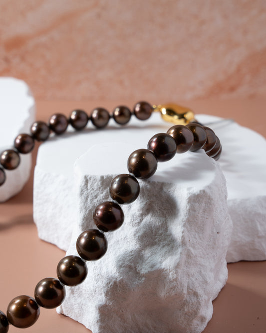 Brown Pearl Choker with Silver 925 Clasp