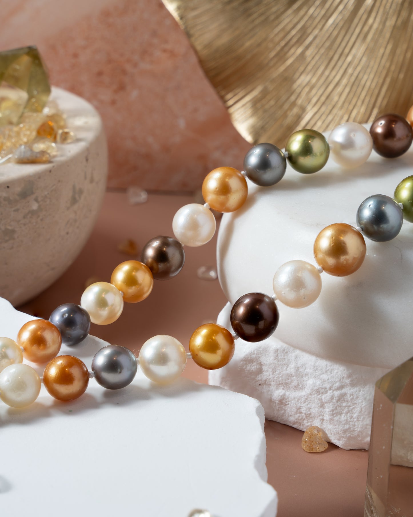 Multi Colored Pearl Necklace in 5 Micron Setting