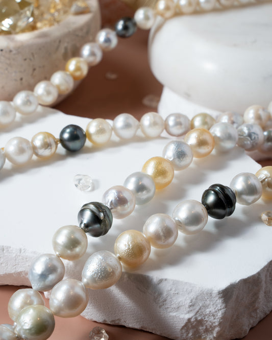 Multi Colored Pearl Necklace with Yellow Silver Clasp - Rope Length