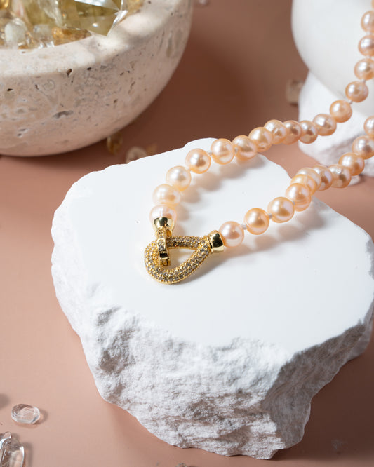 Edison Peach Color Pearl Choker with Mircon Clasp