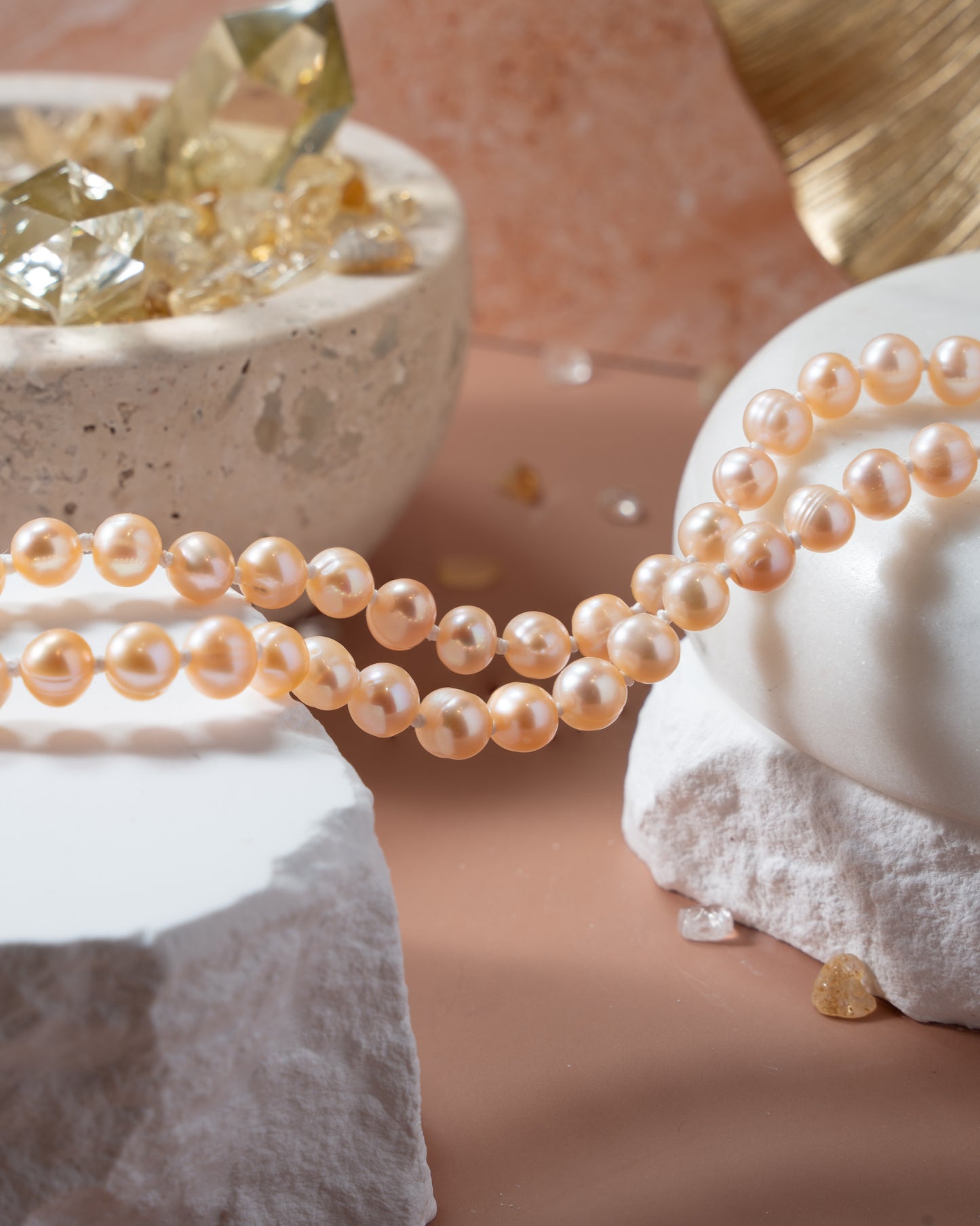 Edison Peach Color Pearl Choker with Mircon Clasp