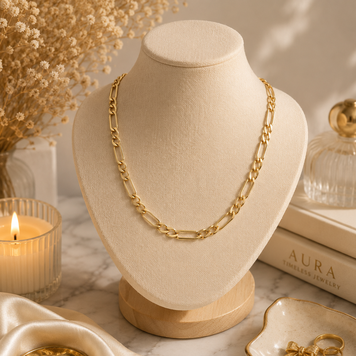 Yellow Gold Figaro Chain Necklace